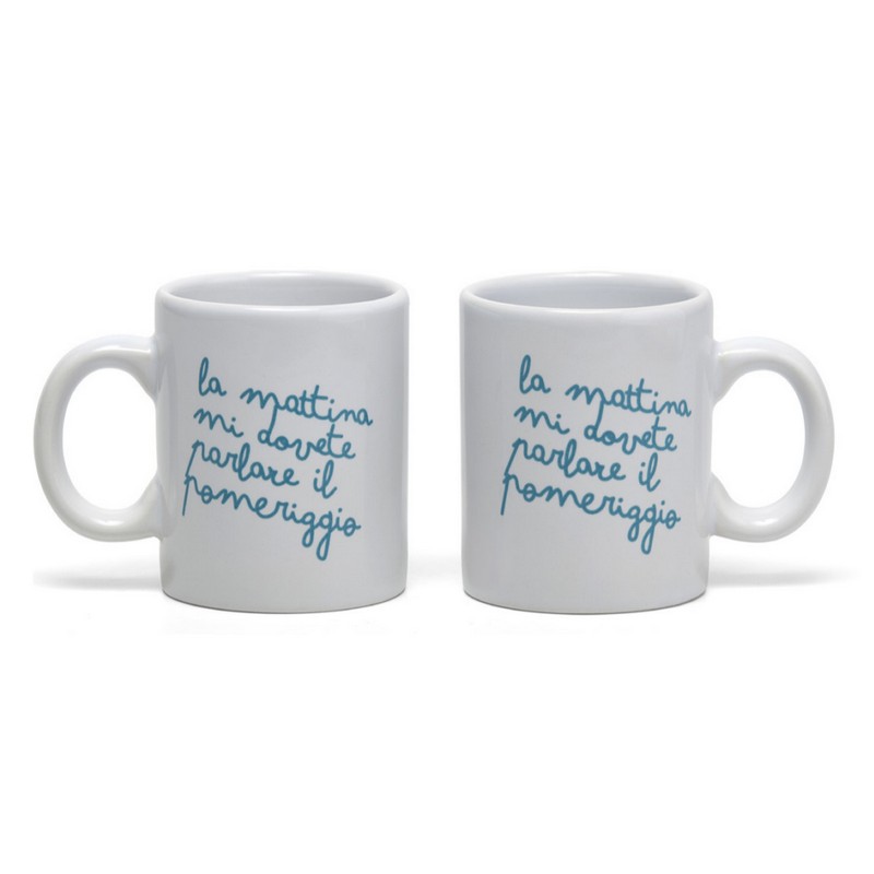 Set di 2 tazzine da caffè bianche in ceramica con manico decorate con scritta 
